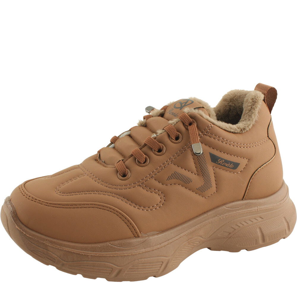 플리스 퍼 방한화 스니커즈 4cm 브라운