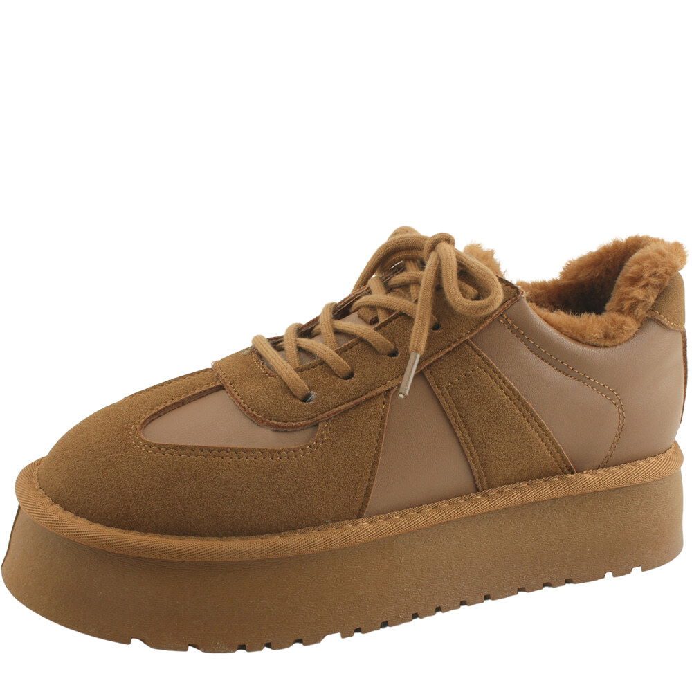 퍼 통굽 양털 워터프루프 스니커즈 브라운