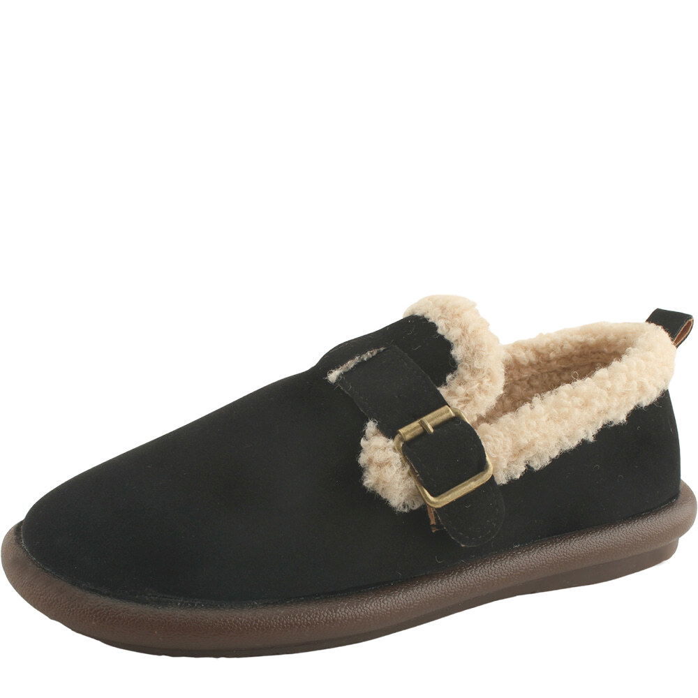 양털 모카신 퍼 스웨이드 버클 털 로퍼 블랙