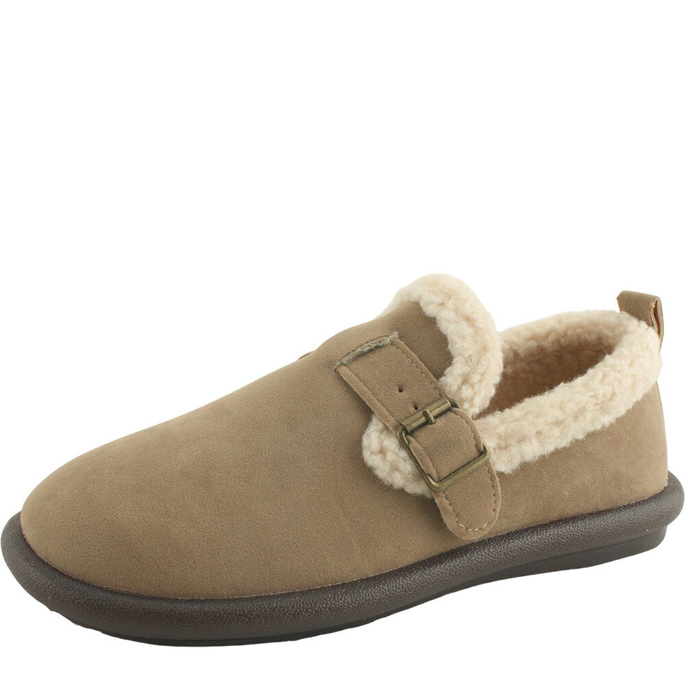 양털 모카신 퍼 스웨이드 버클 털 로퍼 베이지