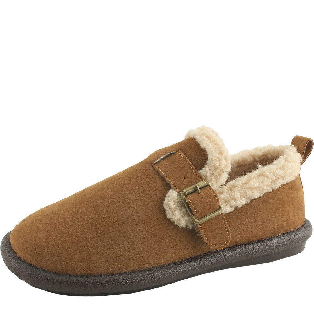 양털 모카신 퍼 스웨이드 버클 털 로퍼 카멜