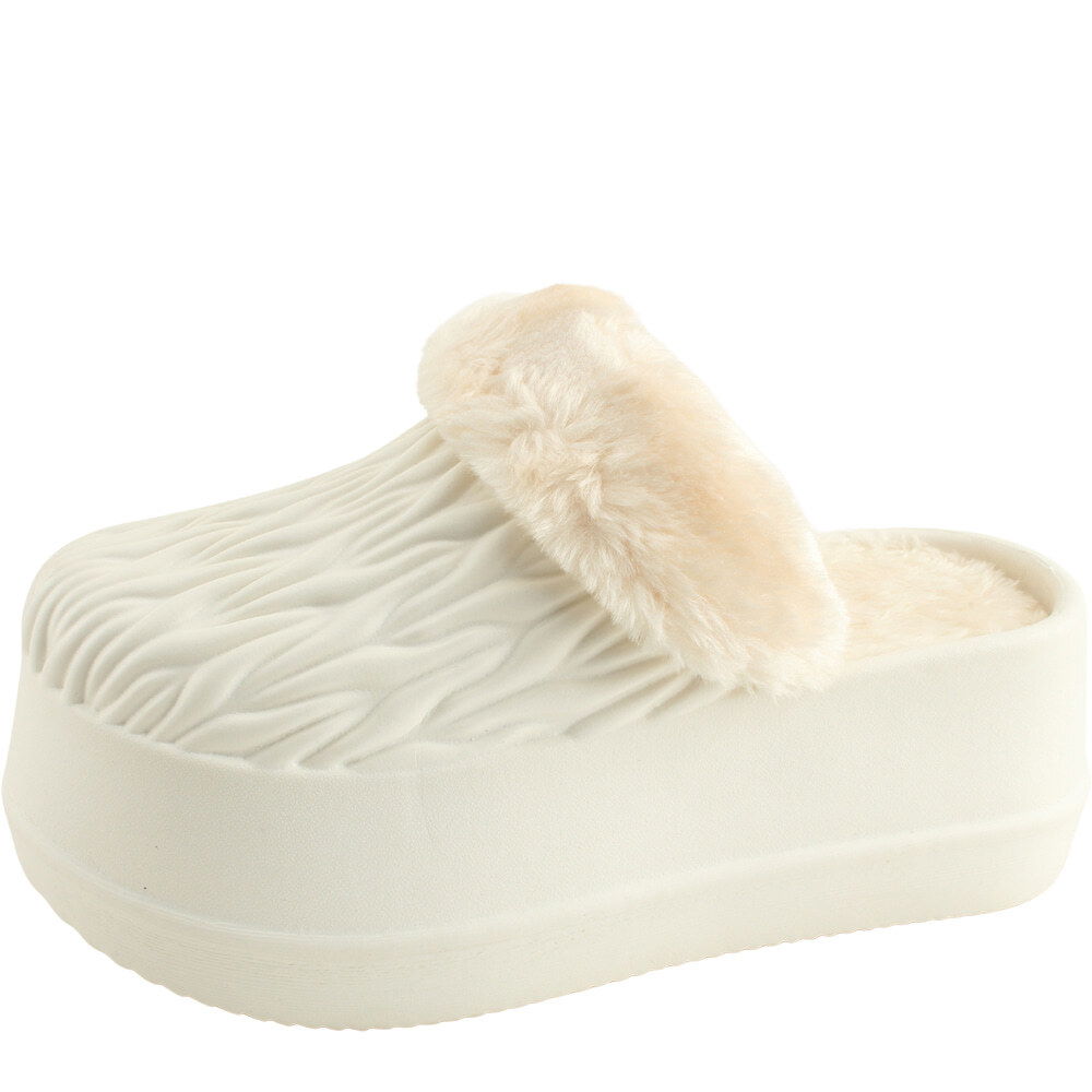 퍼 지브라 통굽 키높이 털 슬리퍼 7cm 화이트