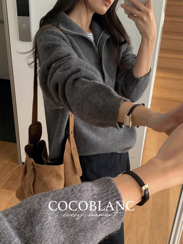 ニーク ハイネック半ジップニット