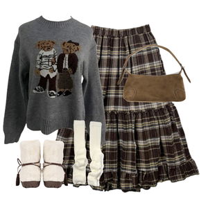 스커트,니트,양말 코디