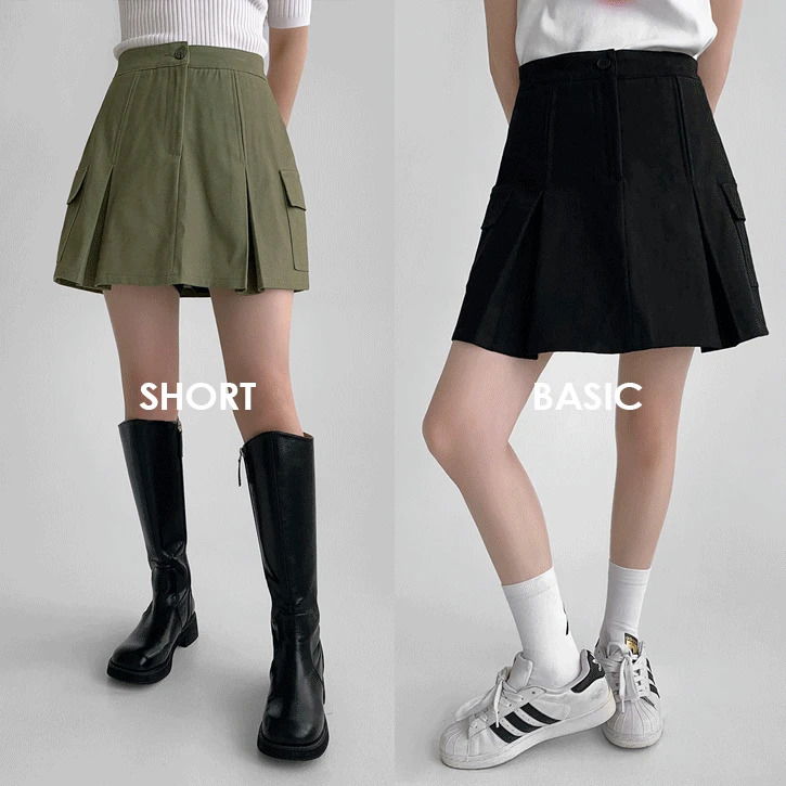 Pleated cargo mini skirt