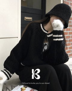 Furry Color Block Round Knitwear Zip-up