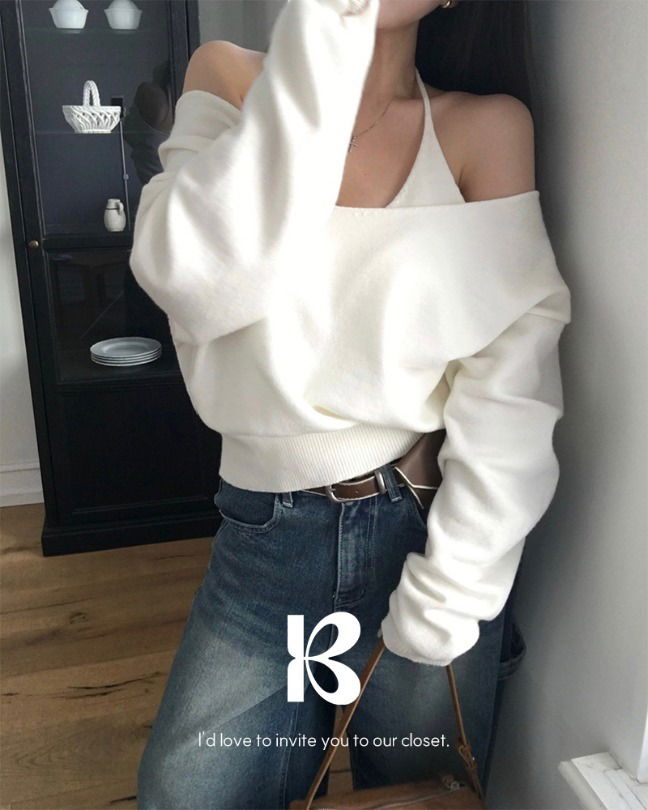 Bigger Nasi V-neck Knit Set