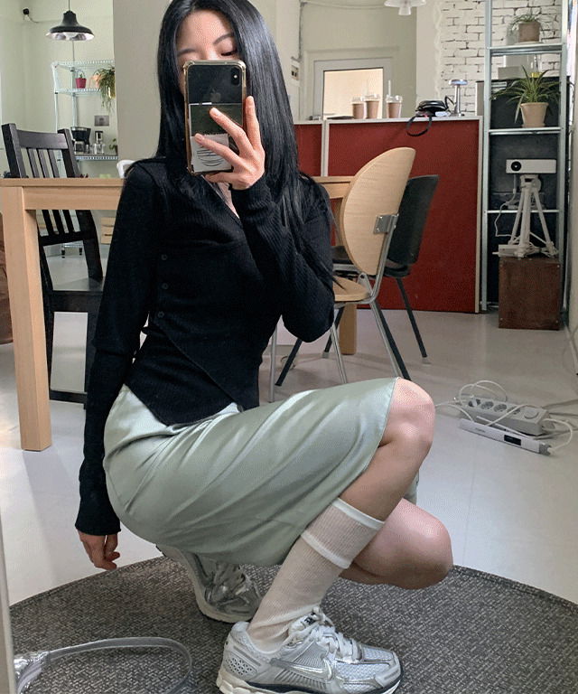 Scrap satin ribbon midi skirt