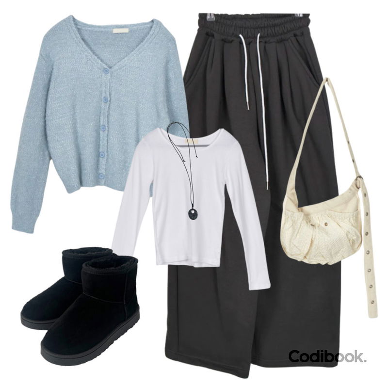 EEZEE Daily U-Neck Long Sleeve T-Shirt TS063,anyonemore 벤자 어그 양털 숏 부츠 (5color),MANDARINE TREE 시오노 원형 팬던트 아크릴 여름 에스닉 목걸이 2 color등을 매치한 코디