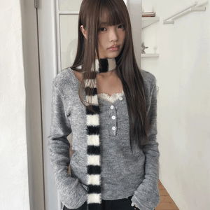 토민 스트라이프 배색 니트 머플러