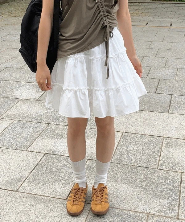 Coco Waistband Frill Shirring Cancan White Mini Skirt 2 Colors 裙子