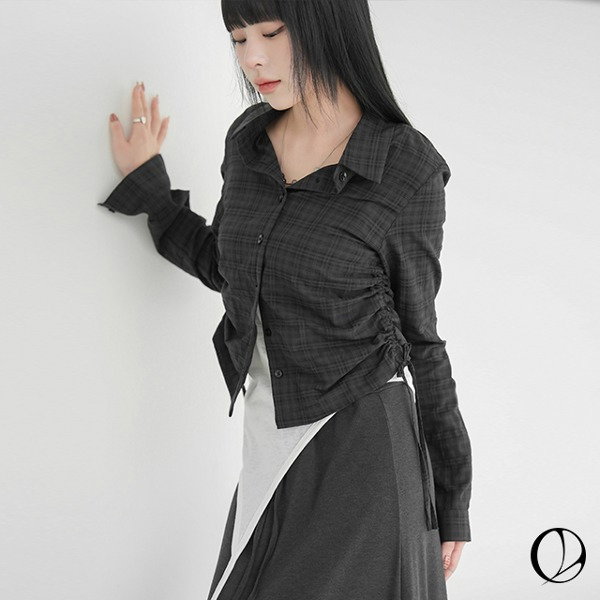 Chloe shirring check shirt (short sleeve)